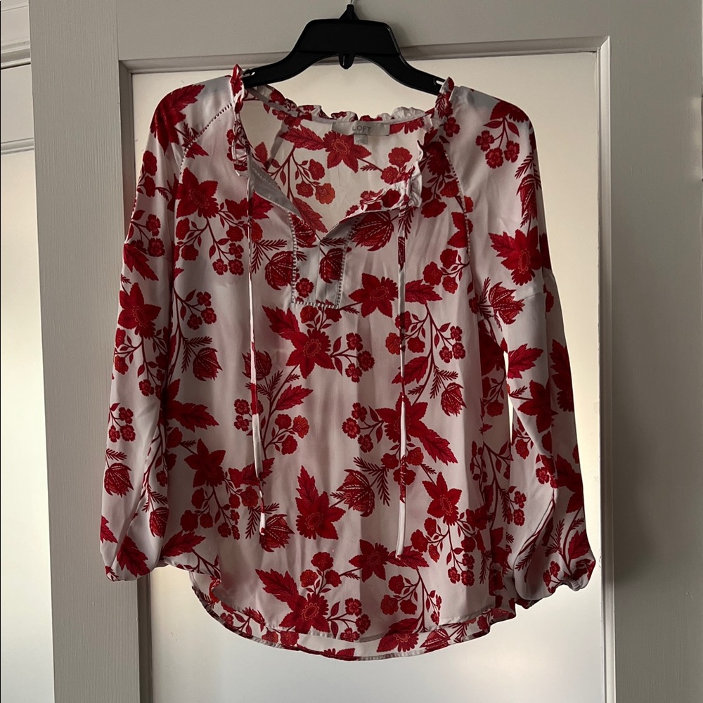 LOFT Red Floral Blouse